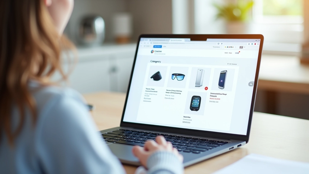 Laptop displaying e-commerce product category structure and hierarchy diagram